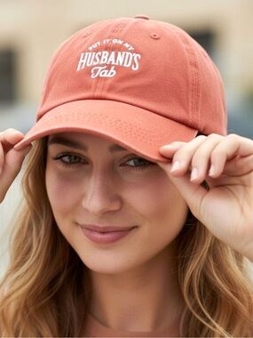 Put It On My Husband's Tab Dusty Coral Baseball Cap - NWOT